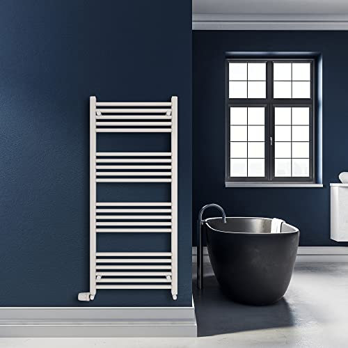 SHV Badheizkörper Leo mit Seitenanschluss in glänzendem Weiß - 600 x 1200 mm | Heizkörper für Badezimmer, Handtuchhalter für Wand im Bad, Handtuchheizkörper, Handtuchtrockner aus Stahl