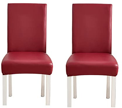 WWYL Esszimmer Stuhlhussen 2er/4er/6er Set, Wasserdichtes Pu Leder Stretch Stuhl-Universell Stuhlhussen Haus Büro Restaurant, Dekor Moderne Spann-Abdeckung (Weinrot,2-Stück)