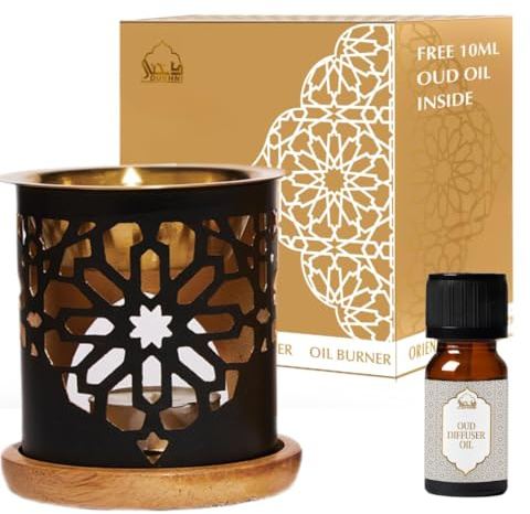 Oil Burner by Dukhni | Candle Diffuser & Free Oud OIl, Essential Oil Burner | Use for Fragrance Oil & Diffuser Oils | Home Aromatherapy, Stress Relief, Meditation, Massage & Islamic Gift for Women & Men