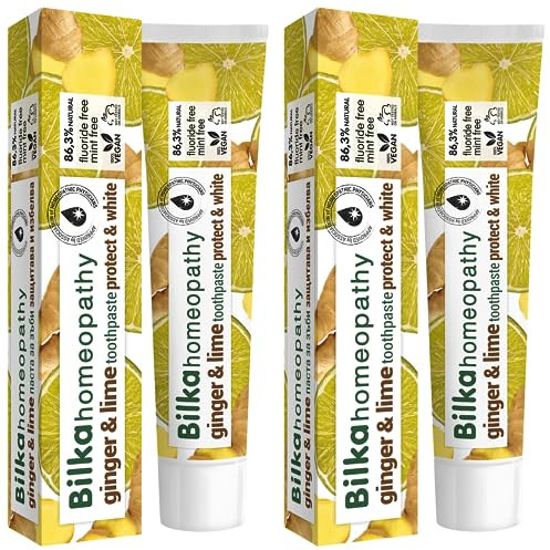 Bilka Homeopathy Ingwer & Limette Zahnpasta, Natürlicher Schutz für die Mundhöhle, Fluoridfrei, Mentholfrei, Zuckerfrei, 2x75ml