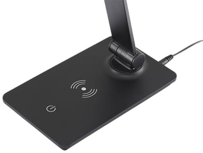 KHG LED-Schreib-Tischleuchte in schwarz aus Metall, 3-Stufen Touch-Dimmer, kabellose Ladefunktion via Qi-Charger, Farbtemperatur CCT (Warmweiß) 3.000 K, 300 lm Lichtleistung, für Arbeitszimmer
