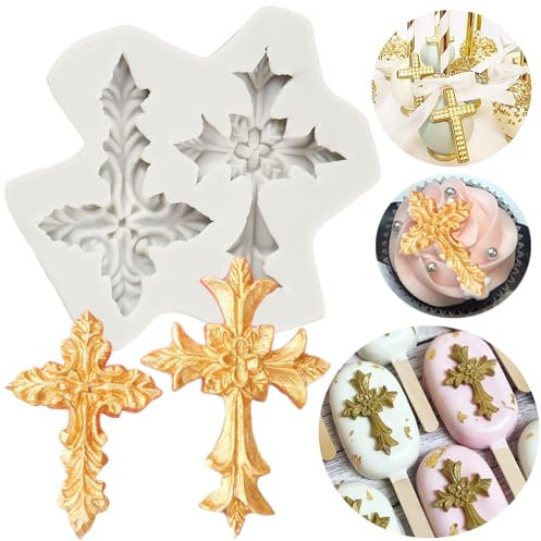 QDMOLDS Stampo per torta a forma di croce, stampo per fondente, decorazioni per torte battesimali, in silicone, per battesimo, feste, cupcake, cioccolato, caramelle, argilla polimerica, pasta di gomma