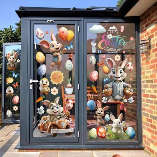 Aufkleber für Osterfenster, Osterhasen-Aufkleber, Oster-Fenster-Aufkleber, Osterei-Aufkleber, Dekoration für Fenster Tür Ostern, Osterdekoration für Fenster
