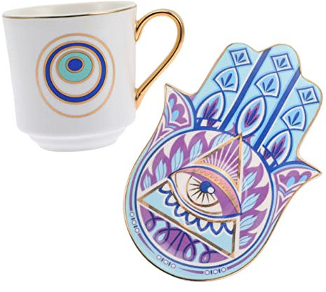1 Satz Tasse Mit Bösen Augen Türkische Suppentasse Auge Teetasse Untersetzer Mit Blauem Auge Vintage Tassen Espresso-k-tassen Blaue Böse Augentasse Keramik Untertasse Kaffee Büro