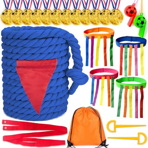 Chennyfun 6 m Tira de la Cuerda, Juego de Cuerda para Niños y Adultos, Juegos de jardín, Cuerda de Algodón para Tira y Afloja, Catch Tail Game Belts, Juegos de Equipo al Aire Libre para Niños