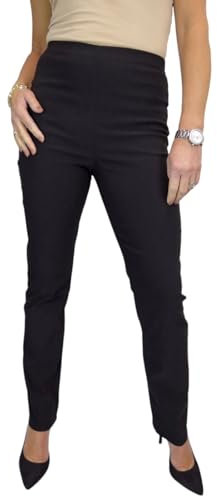 Paulo Due Women's Elasticated Waist Trousers Pull On High Waist Straight Leg Trousers Evening Day Office Work Black 8-22 (10)