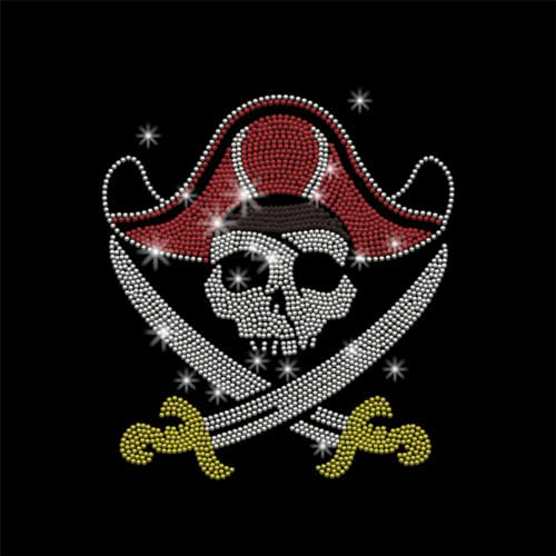 INFUNLY Piratenkapitän Strass-Bügelbild Zum Aufbügeln, Glitzernder Totenkopf, Hotfix-Übertragung, 12x8 Wikinger-Schwert, Wärmeübertragungsaufkleber, Glitzerndes Skelett, Zum Aufbügeln, Für Selbstgem