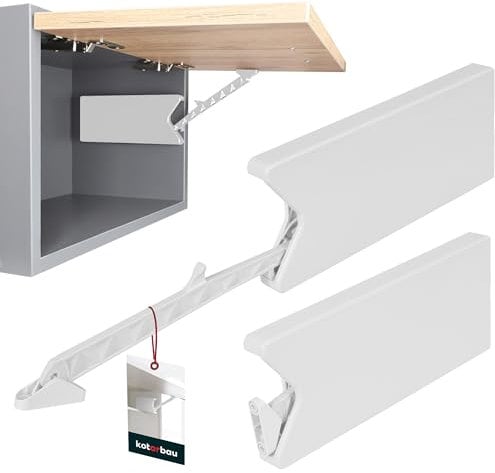 KOTARBAU® Universal Klappenbeschlag Lift II Weiß PVC Klappenhalter Hochklappbeschlag Küchenschrank Beschläge Hebescharnier für Küchenhängeschränke Klappenstütze