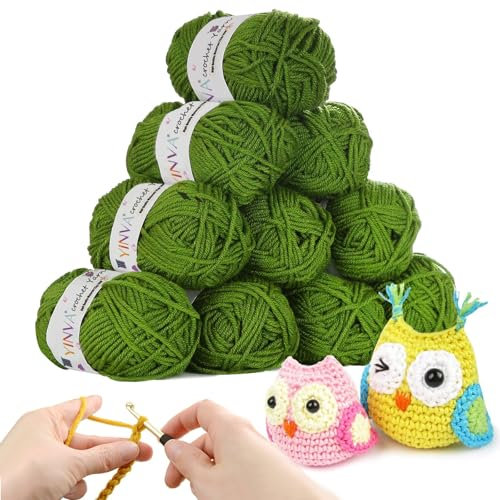 YINVA Häkelgarn 10 Pcs x 25g Acryl Wolle Zum Häkeln Grün Wolle Zum Stricken Häkelwolle für Anfänger Crochet Yarn für Häkeln Stricken und Handwerk-Grün