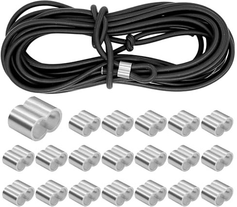 TETEWEVER Gummiseil 8mm×10M Expanderseil Elastisches Seil mit 20 Würgeklemmen, Gummischnur Spannseil, Planenseil Gummileine, Gummikordel Schwarz für Anhängerplane, Camping, DIY-Projekt