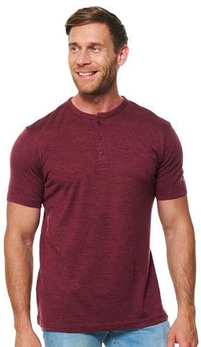 100% Merino Wolle Tshirt Herren - Merino Shirt Herren, Unterhemden Männer, Sports & Outdoor Gym Shirt (X-Large, Burgundy Henley)