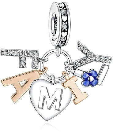NUNUYAYA Charms Abaloriosde Cuentas Plata de Ley 925 con Circonita Cúbica Family Flower Dangle Charms Colgante Compatible con Niña Mujer Europeo Pulsera Collar