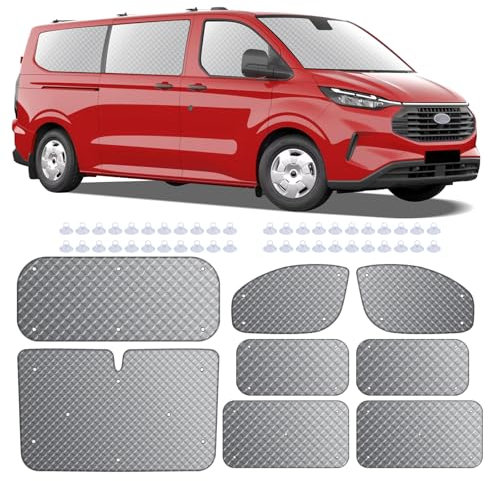 MaxAwe 8-teiliges Thermo-Rollo-Set für Ford Transit Custom SWB, Luxus-Sonnenschutz, Fenster-Frontscheibenabdeckung, Sommer-UV-Sonnenrollo & Winterisolierung für Wohnmobile und Wohnmobil