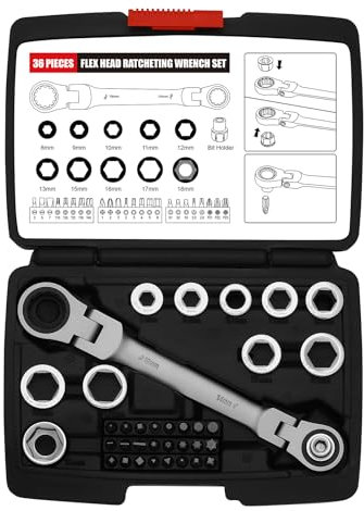 Mayouko 36PCS Flex Head Ratcheting Wrench Set, 72 Tooth Double Box End Wrench 8mm -19mm
