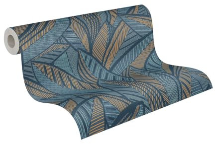 A.S. Création Vliestapete mit Blättern - hochwertige Tapete Floral 399335 in Blau, Grün, Gelb - Tapete Vlies Blätter Muster - Made in Germany