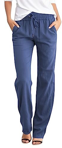 TYUIOP Kurze Hosen Teenager Damen Freizeithose Stoffhose Yogahose Mit Taschen Leicht Fit Weite Hose Damen Baumwolle Stoff Hose Damen Extra Lang Beige Leinenhose Damen Lang Lockere Hosen