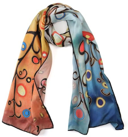 JWSilk Langer Charmeuse Seidenschal Klassischer Kunstdruck, Baum des Lebens von Gustav Klimt, 63 x 17