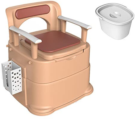 WOTZOV Höhenverstellbarer, durchbohrter Stuhl, 3-in-1, mobiler Nachttisch-Toilettenstuhl, rutschfest und überrollsicher, geeignet für ältere Menschen und andere, Weiß/Blau,Khaki