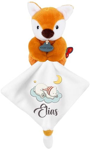 KDO MAGIC - Personalisiertes Schmusetuch - Personalisiert mit einem Namen - Anpassbares Geschenk für Kinder - Geschenkidee zur Geburt, Baby, Geburtstag, Taufe (Motiv: Wolke, Fuchs)