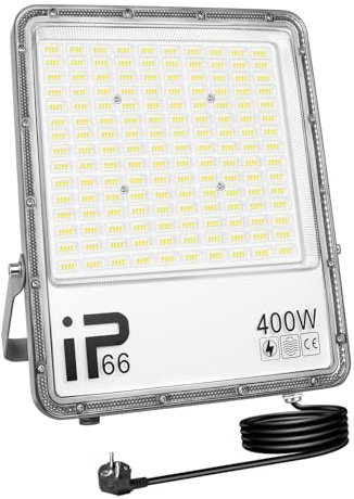 AUXTINGS Foco LED Exterior 400W, Foco Led con Enchufe, Super Luminoso 40000LM 6000K Blanco Frío Proyector Led Exterior, Impermeable IP66 Iluminación de Seguridad para Casa,Patio,Garaje,Terraza,Campo