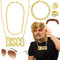 8 Stück Vokuhila Perücke Herren Set, 70er 80er Zuhälter Kostüm Accessoires mit Perücke Sonnenbrille Gold Halskette Armband Goldring Schnurrbart Disco Outfit für Männer Fasching Cosplay Kostümfeste