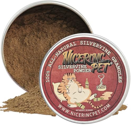 NICERINC PET Poudre de vigne argentée, poudre de fruit biologique (matatabi), alternative à l'herbe à chat 100 % naturelle, jouets rechargeables pour chats et chatons, 50 g de poudre