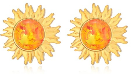 Sonnenohrringe, 925 Sterling Silber, goldene Sonnenohrstecker mit Bernsteinperlen, Sonnenschmuck Geschenke für Frauen und Mädchen