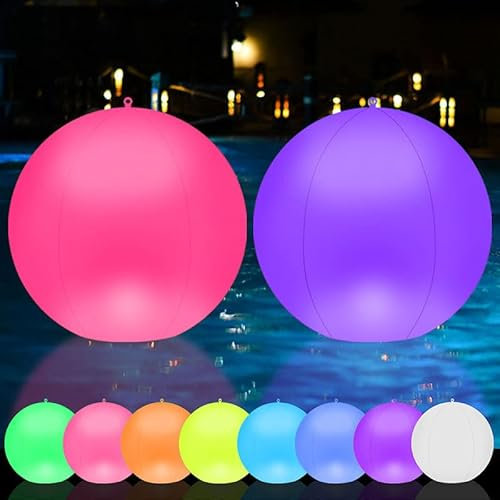 Hawofly 2 Pack Floating Pool Lights,Color Changing Inflatable LED Pool Ball Lights with Remote,16 Colors,4 Adjustable Lighting Modes Suitable for Pool,Patio,Garden Party Decoration