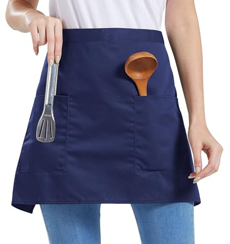 Nanxson Unisex Kellnerschürze Arbeitsschürze Kochschürze Taille Schürze | Damen Herren kurz Bistroschürze, halb Küchenschürze mit 2 Taschen für Küche, Restaurant, Café, Bar
