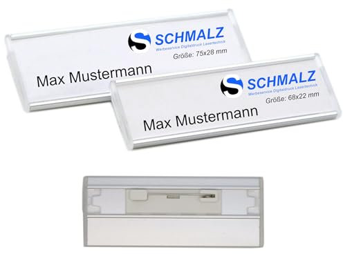 Schmalz® 10 placas de aluminio anodizado para nombre, de metal anodizado, con fijación de aguja, para nombre, para ropa, autorotulables, diseño propio (plata, 75 x 28 mm)