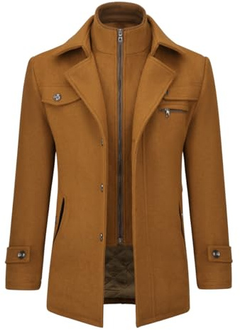 Allthemen - Abrigo de lana para hombre - Gabardina corta de corte ajustado - Suave al tacto, cálida - Ideal para el invierno - Perfecta para ir al trabajo