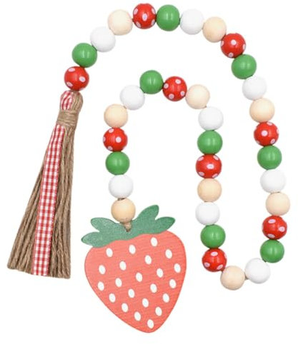 Gatuida Farmhouse Wood Bead Garland Home Decor Natural Wood Strawberry Tiered Tray Garland