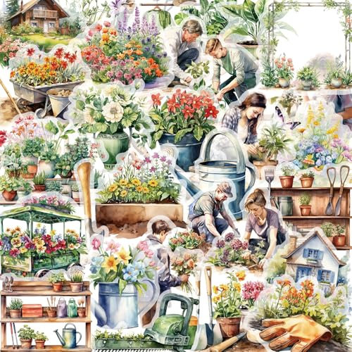 Gardening Stickers,Waterproof Vinyl Courtyards Greening Stickers for Scrapbook Phone Laptop Flasks Water Bottle Luggage Cup Bike Skateboard [Gardening-50Pcs]
