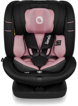 LIONELO Bastiaan i-Size Kindersitz ab Geburt 0-36 kg Isofix Top Tether 360 Grad drehbar Rückwärts Vorwärts Seitenschutz 5-Punkt-Sicherheitsgurte Dri-Seat (Rosa Rose)