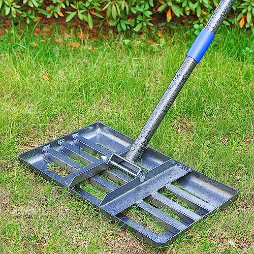 Lawn Leveling Rake, Heavy Duty Metal Lawn Rake with 152cm Handle, Smooth-Edged Garden Rake for Levelling Soil, Spreading Topsoil & Turf Maintenance - Durable Ground Levelling Tool