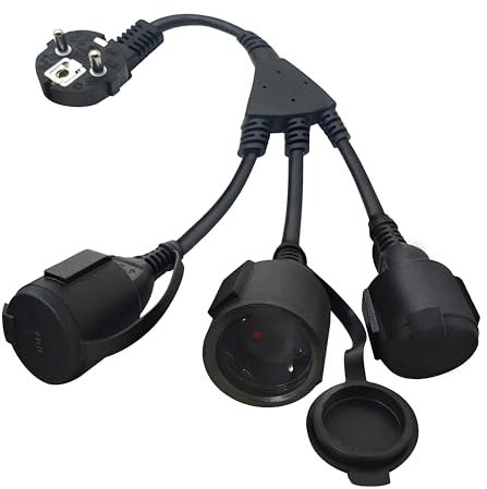 Luthando Doppelstecker für Steckdose, Verlängerungskabel Mit 3-Fach Steckdosen, IP44 Wasserdicht Schutzkontakt Verlängerungskabel Außen, Perfekt für Zuhause, Büro, Außenbereich 16A/250V