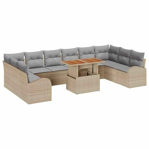vidaXL Garten-Sofa-Set 11 STK. Beige Poly Rattan