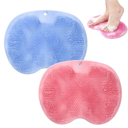 2 PCS Shower Foot Scrubber Mat With Suction Cups, Non-Slip Foot Scrubber for Shower, Deep Clean & Massage, Silicone Exfoliating Shower Foot Scrubber for Smooth Feet Care