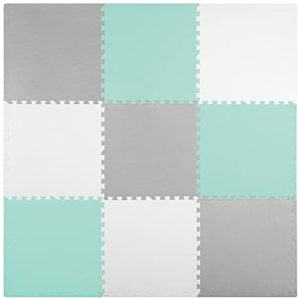 Ricokids Krabbelmatte Baby Puzzlematte Spielmatte Schaumstoffmatte rutschfest für Kinder 9 Teile 180 x 180 x 1 cm Grau Weiß Grün