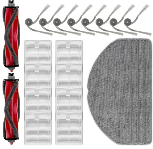 (22 Stück) Q7M5, Q7M5+ Ersatzteile kompatibel mit Roborock Q7 M5, Q7 M5+, Q7 L5/ L5+ Saugroboter, 2 Bürstenrollen, 8 Seitenbürsten, 8 HEPA-Filter, 4 Wischpads, Zubehörset