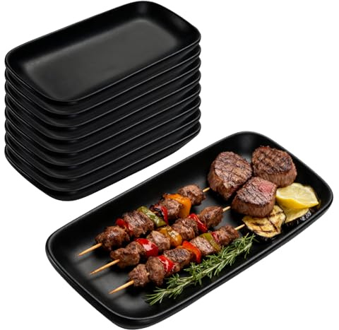 Serveringstallrikar – tårttallrikar svart, 8 stycken förrättstallrikar 15,5 x 9,1 cm, sushitallrikar, desserttallrikar, serveringsfat, frukosttallrikar, små mattallrikar, mezzetallrikar för sushi
