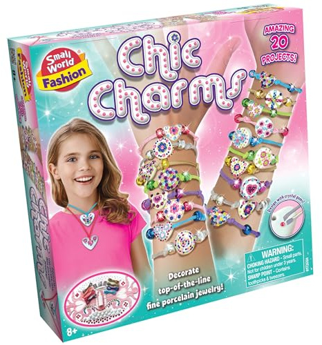 Small World Toys Fashion Chic Charms Jewellery Making Kit, 20 Projects, Crystal Gem Decorating Set, Ages 8+