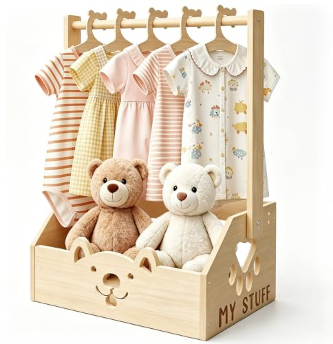 IDUNSEED Geschenk Korb mit Griff,34x23x17cmHolzkiste Geschenk | Aufbewahrungskorb mit Hängestangen, Kleiderständer für Organisation und Aufbewahrung