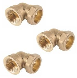 Aigher Brass Compression Elbow Fitting, 22mm x 1/2 Inch Female Iron, 90 Degree, Pack of 3