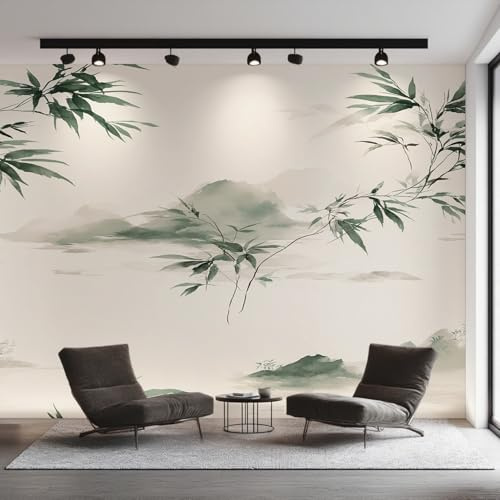 Générique Papier Peint Panoramique Chinois, Papier Peint Peinture à l'encre Bambou 300 x 210 cm, Photo Décoration Murale, Papiers Peints Intissé Décoration Murale Salon Chambre EL&D70