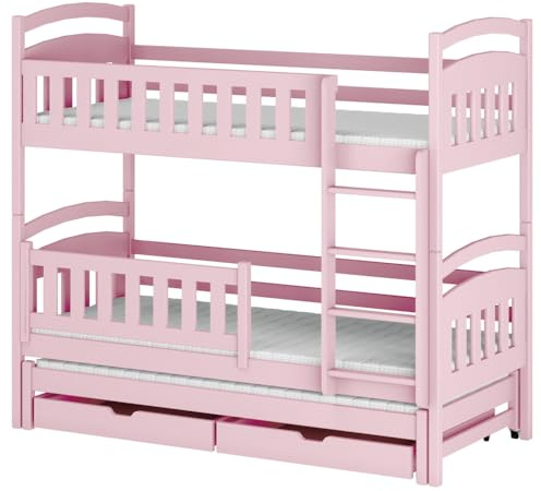 Dreisitzer-Kinderetagenbett BLANKA 90x200 Rosa mit Schubladen, aus Holz