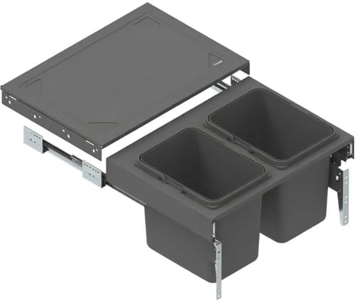 FurniFit Einbau Mülleimer für 60 cm Küchenschrank 2 fach Abfallsystem 2 x 15L Vollauszug Soft Close Frontmontage Metall Mülltrennung mit Ablage 56,4 x 40 x 32 cm
