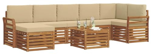 vidaXL Sofagarnituren 8 pcs Natur und Beige Massivholz Akazie, Garten, modernes Sofa-Set für draußen, gemütliche Terrasse, langlebige Lounge und Entspannung