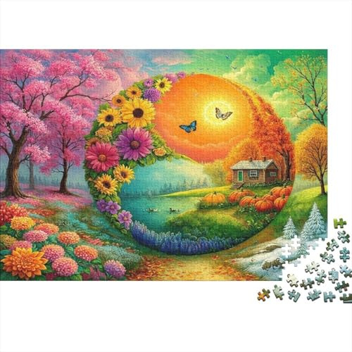 Seasons Harmony Art 1000 Pieces Jigsaw Puzzle for Adults & Children, Eco-Friendly Cardboard, Four Seasons Globe, Brain Teaser Entertainment, Improves Hand-Eye Coordination 38x26cm/1000pcs
