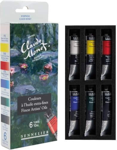 Sennelier Extrafeines Ölfarben-Set, Kartonbox, 6 Tuben à 10 ml, Seerosen von Claude Monet und 1 Karte.